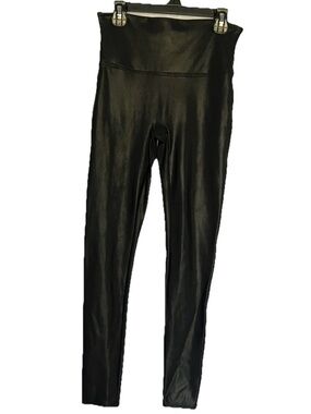 SPANX Women’s Sz Medium Petite Faux Leather High Rise Leggings Black Compression